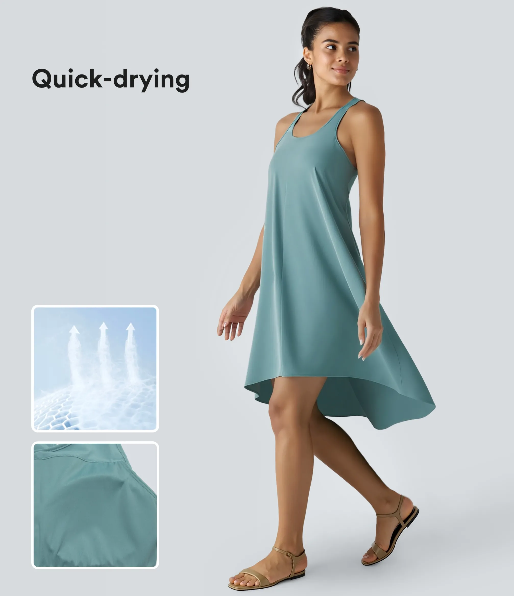 Flowy Dresses|Maxi & Midi Dresses<HALARA Breezeful™ Backless Racerback Side Pocket High Low Flowy Midi Quick Dry Casual Dress