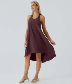 Flowy Dresses|Maxi & Midi Dresses<HALARA Breezeful™ Backless Racerback Side Pocket High Low Flowy Midi Quick Dry Casual Dress