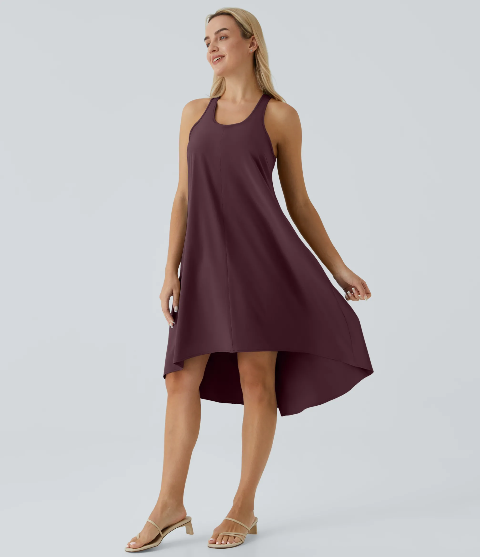 Flowy Dresses|Maxi & Midi Dresses<HALARA Breezeful™ Backless Racerback Side Pocket High Low Flowy Midi Quick Dry Casual Dress