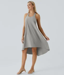 Flowy Dresses|Maxi & Midi Dresses<HALARA Breezeful™ Backless Racerback Side Pocket High Low Flowy Midi Quick Dry Casual Dress
