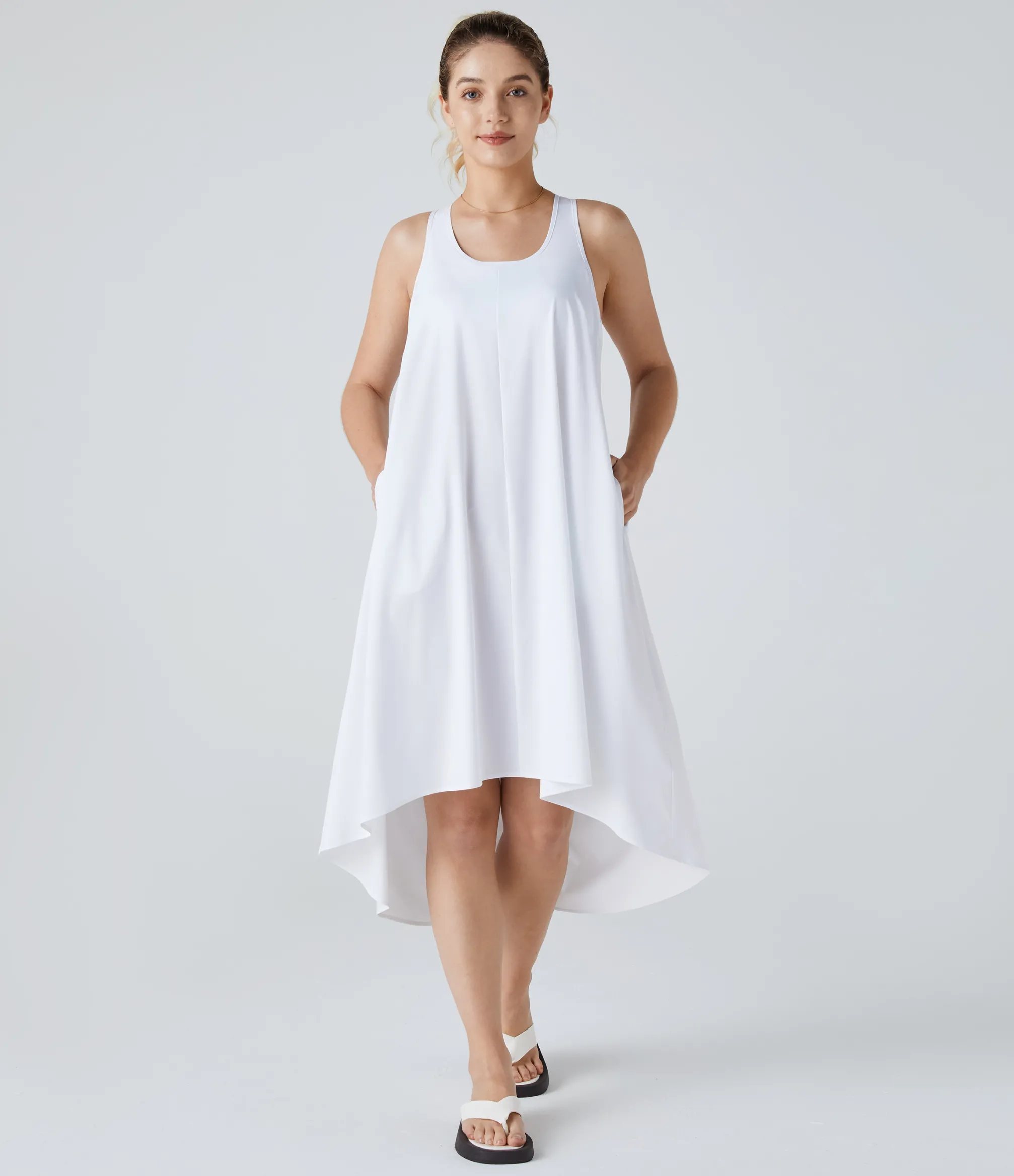 Flowy Dresses|Maxi & Midi Dresses<HALARA Breezeful™ Backless Racerback Side Pocket High Low Flowy Midi Quick Dry Casual Dress