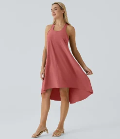 Flowy Dresses|Maxi & Midi Dresses<HALARA Breezeful™ Backless Racerback Side Pocket High Low Flowy Midi Quick Dry Casual Dress