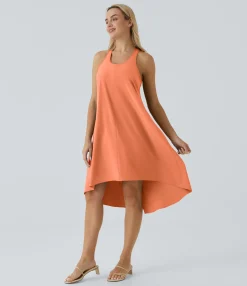Flowy Dresses|Maxi & Midi Dresses<HALARA Breezeful™ Backless Racerback Side Pocket High Low Flowy Midi Quick Dry Casual Dress