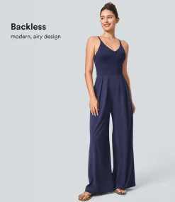 Jumpsuits<HALARA Breezeful™ Backless Side Invisible Zipper Pocket Wide Leg Quick Dry Resort Slip Jumpsuit