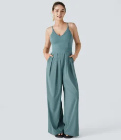Jumpsuits<HALARA Breezeful™ Backless Side Invisible Zipper Pocket Wide Leg Quick Dry Resort Slip Jumpsuit