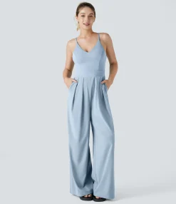 Jumpsuits<HALARA Breezeful™ Backless Side Invisible Zipper Pocket Wide Leg Quick Dry Resort Slip Jumpsuit