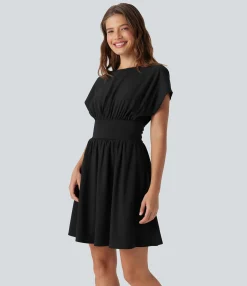 Flowy Dresses|Mini Dresses<HALARA Breezeful™ Batwing Short Sleeve Flowy Quick Dry Mini Work Dress with Pockets