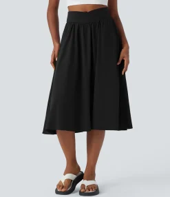 Maxi & Midi Skirts|Casual Skirts<HALARA Breezeful™ Crossover High Waisted Pocket 2-in-1 Midi Quick Dry Casual Flare Skirt