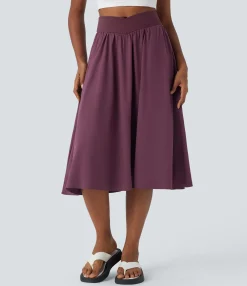 Maxi & Midi Skirts|Casual Skirts<HALARA Breezeful™ Crossover High Waisted Pocket 2-in-1 Midi Quick Dry Casual Flare Skirt