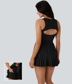 Flowy Dresses|Mini Dresses<HALARA Breezeful™ Cut Out Contrast Mesh Pleated Hem 2 Piece Set Pocket Mini Quick Dry Dance Active Tank Dress