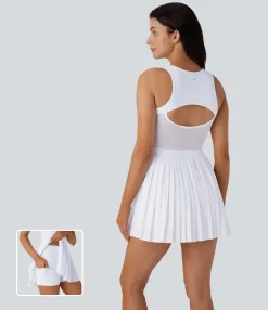 Flowy Dresses|Mini Dresses<HALARA Breezeful™ Cut Out Contrast Mesh Pleated Hem 2 Piece Set Pocket Mini Quick Dry Dance Active Tank Dress