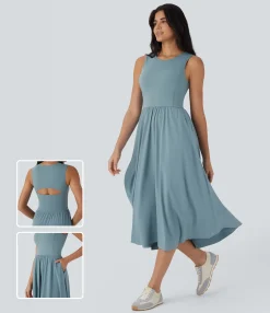 Flowy Dresses|Active Dresses<HALARA Breezeful™ Cut Out Sleeveless Midi Flowy Quick Dry Camping Active Dress with Pockets