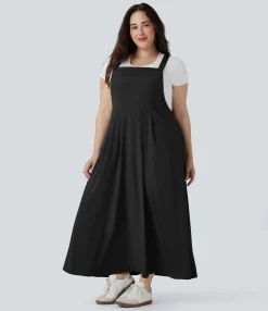 Flowy Dresses|Plus Size<HALARA Breezeful™ Flowy Quick Dry Midi Casual Plus Size Pinafore Dress with Pockets