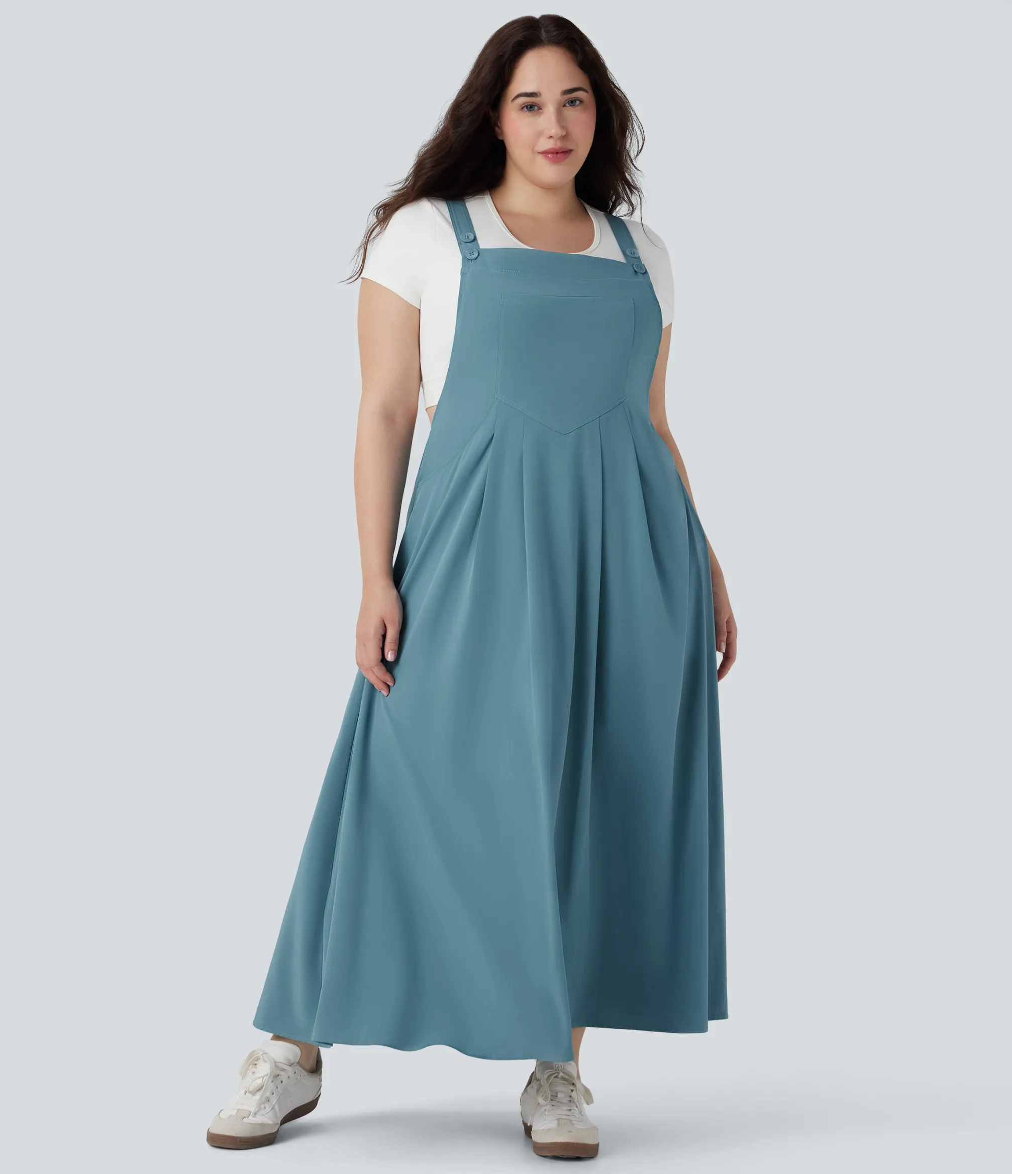 Flowy Dresses|Plus Size<HALARA Breezeful™ Flowy Quick Dry Midi Casual Plus Size Pinafore Dress with Pockets
