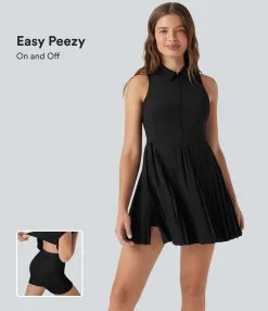 Flowy Dresses|Mini Dresses<HALARA Breezeful™ Half Zipper Sleeveless 2-in-1 Pleated Hem Mini Quick Dry Tennis Active Dress with Pockets-Easy Peezy