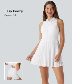 Flowy Dresses|Mini Dresses<HALARA Breezeful™ Half Zipper Sleeveless 2-in-1 Pleated Hem Mini Quick Dry Tennis Active Dress with Pockets-Easy Peezy