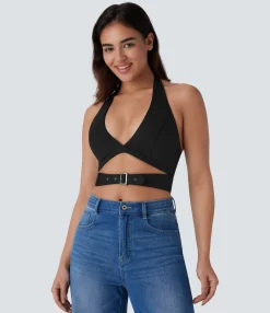Casual Tops|Tank Tops & Camis<HALARA Breezeful™ Halter Adjustable Buckle Quick Dry Cropped Casual Tank Top