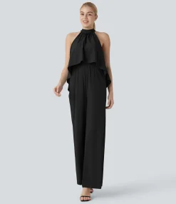 Jumpsuits<HALARA Breezeful™ Halter Flowy Hem Pocket Wide Leg Quick Dry Work Jumpsuit