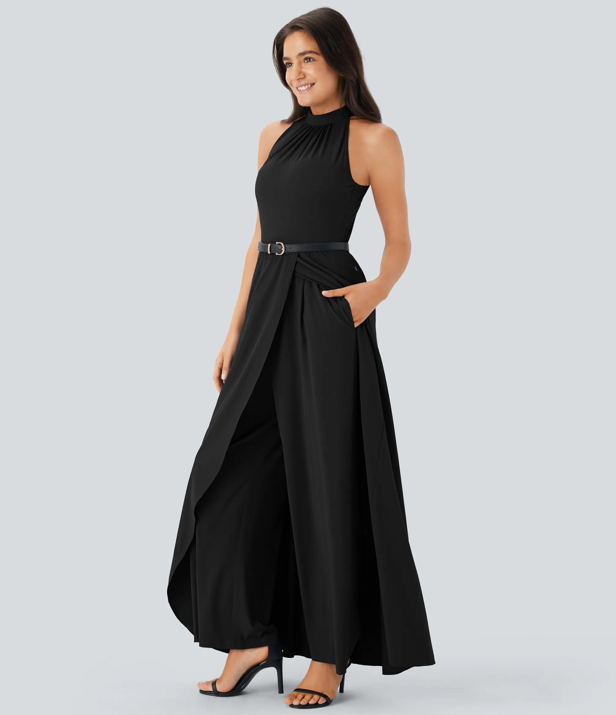 Jumpsuits<HALARA Breezeful™ Halter Keyhole Pocket Wide Leg Flowy Quick Dry Casual Jumpsuit