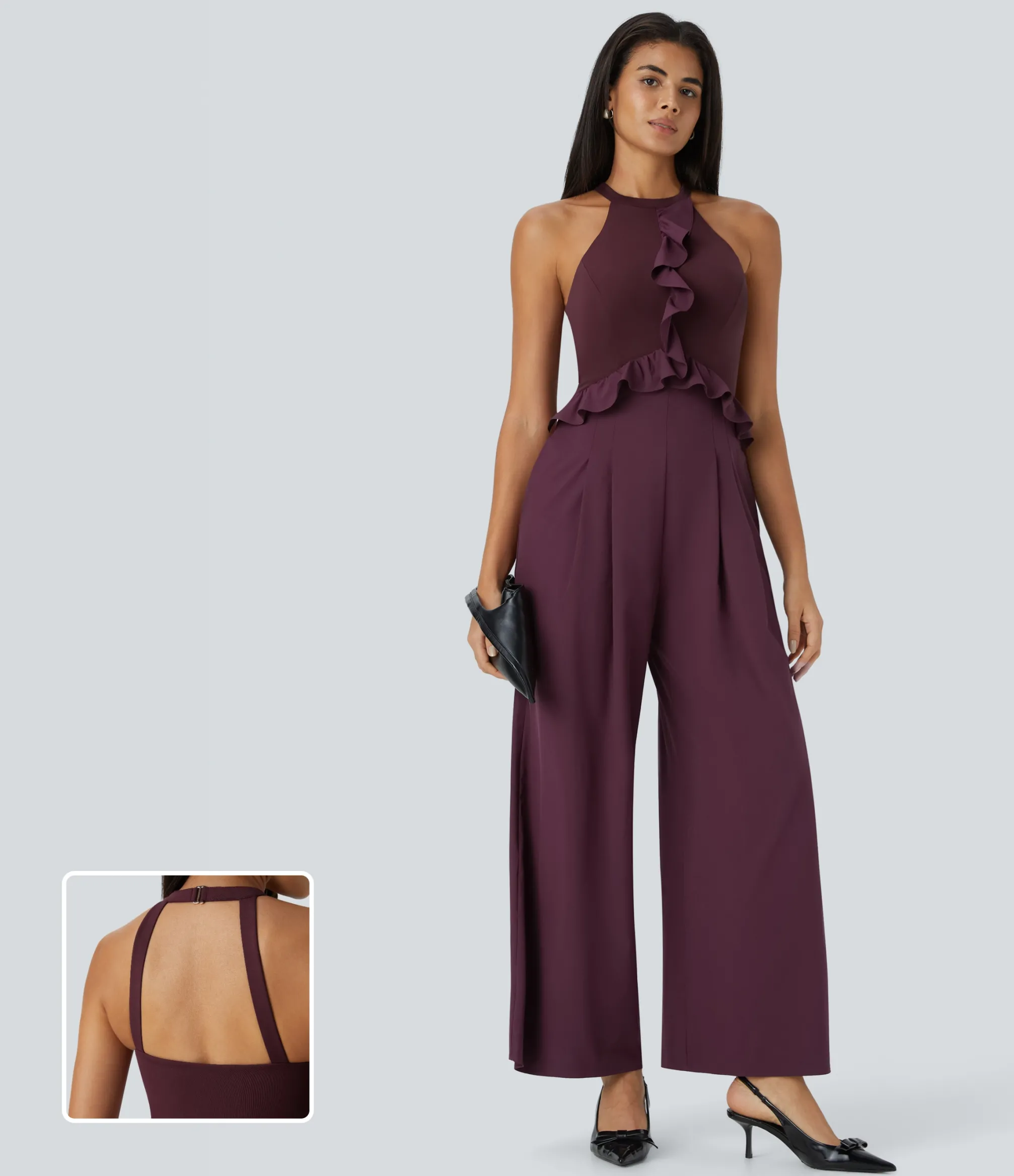 Jumpsuits<HALARA Breezeful™ Halter Ruffle Buckle Pocket Wide Leg Quick Dry Jumpsuit