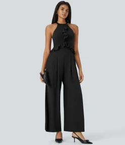 Jumpsuits<HALARA Breezeful™ Halter Ruffle Buckle Pocket Wide Leg Quick Dry Jumpsuit