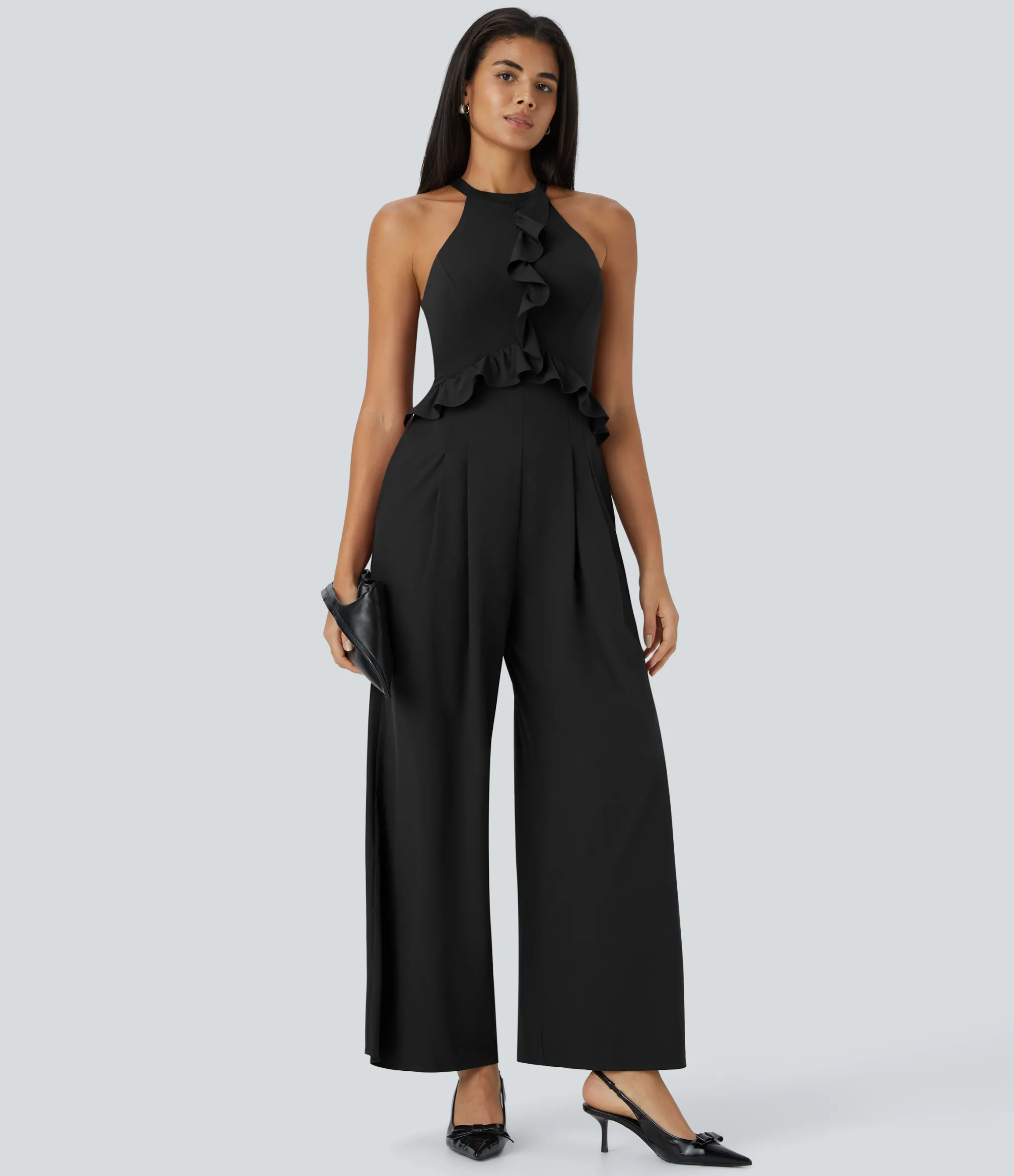 Jumpsuits<HALARA Breezeful™ Halter Ruffle Buckle Pocket Wide Leg Quick Dry Jumpsuit