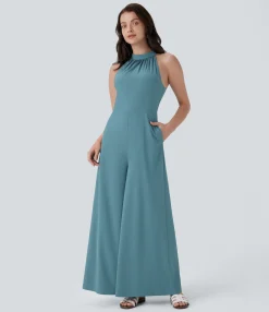 Jumpsuits<HALARA Breezeful™ Halter Tie Pocket Wide Leg Flowy Quick Dry Jumpsuit
