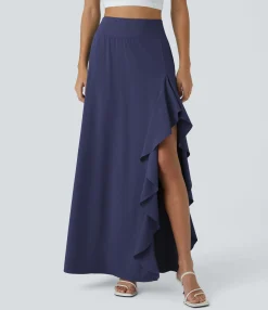 Maxi & Midi Skirts|Flowy Skirts<HALARA Breezeful™ High Waisted Asymmetric Ruffle Trim Hem 2-in-1 Maxi Quick Dry Casual Skirt