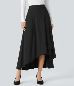 Maxi & Midi Skirts|Flowy Skirts<HALARA Breezeful™ High Waisted Asymmetric Flare Hem Midi Quick Dry Work Skirt