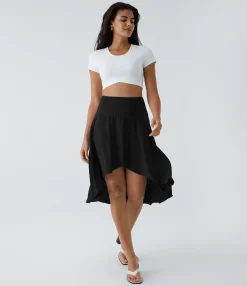 Mini Skirts|Flowy Skirts<HALARA Breezeful™ High Waisted Asymmetric Ruffle High Low Flowy 2-in-1 Quick Dry Dance Skirt