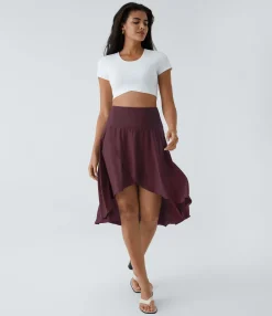 Mini Skirts|Flowy Skirts<HALARA Breezeful™ High Waisted Asymmetric Ruffle High Low Flowy 2-in-1 Quick Dry Dance Skirt