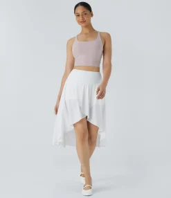 Mini Skirts|Flowy Skirts<HALARA Breezeful™ High Waisted Asymmetric Ruffle High Low Flowy 2-in-1 Quick Dry Dance Skirt