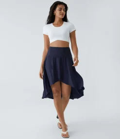 Mini Skirts|Flowy Skirts<HALARA Breezeful™ High Waisted Asymmetric Ruffle High Low Flowy 2-in-1 Quick Dry Dance Skirt