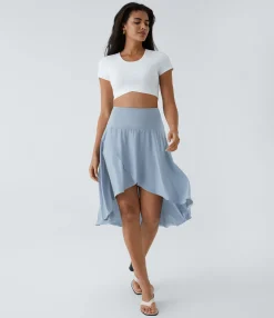 Mini Skirts|Flowy Skirts<HALARA Breezeful™ High Waisted Asymmetric Ruffle High Low Flowy 2-in-1 Quick Dry Dance Skirt