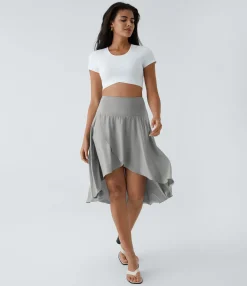 Mini Skirts|Flowy Skirts<HALARA Breezeful™ High Waisted Asymmetric Ruffle High Low Flowy 2-in-1 Quick Dry Dance Skirt