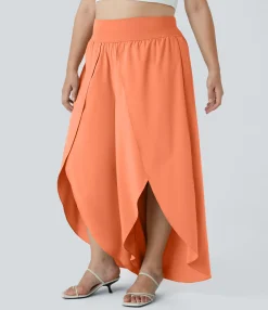 Flowy Pants|Plus Size<HALARA Breezeful™ High Waisted Back Waistband Pocket Palazzo Flowy Wide Leg Quick Dry Casual Plus Size Pants