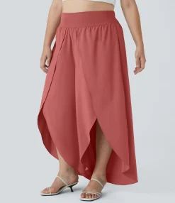 Flowy Pants|Plus Size<HALARA Breezeful™ High Waisted Back Waistband Pocket Palazzo Flowy Wide Leg Quick Dry Casual Plus Size Pants