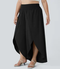 Flowy Pants|Plus Size<HALARA Breezeful™ High Waisted Back Waistband Pocket Palazzo Flowy Wide Leg Quick Dry Casual Plus Size Pants