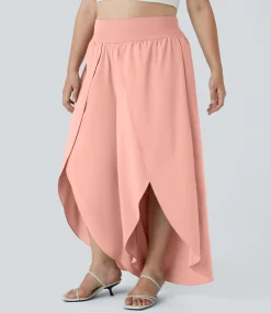 Flowy Pants|Plus Size<HALARA Breezeful™ High Waisted Back Waistband Pocket Palazzo Flowy Wide Leg Quick Dry Casual Plus Size Pants