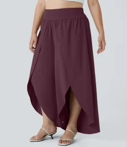 Flowy Pants|Plus Size<HALARA Breezeful™ High Waisted Back Waistband Pocket Palazzo Flowy Wide Leg Quick Dry Casual Plus Size Pants