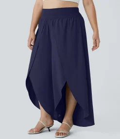 Flowy Pants|Plus Size<HALARA Breezeful™ High Waisted Back Waistband Pocket Palazzo Flowy Wide Leg Quick Dry Casual Plus Size Pants