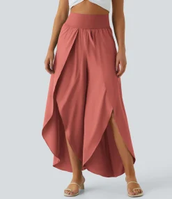 Flowy Pants|High-Waisted Pants<HALARA Breezeful™ High Waisted Back Waistband Pocket Palazzo Flowy Wide Leg Quick Dry Casual Pants