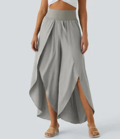 Flowy Pants|High-Waisted Pants<HALARA Breezeful™ High Waisted Back Waistband Pocket Palazzo Flowy Wide Leg Quick Dry Casual Pants