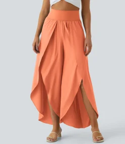 Flowy Pants|High-Waisted Pants<HALARA Breezeful™ High Waisted Back Waistband Pocket Palazzo Flowy Wide Leg Quick Dry Casual Pants