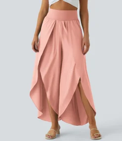 Flowy Pants|High-Waisted Pants<HALARA Breezeful™ High Waisted Back Waistband Pocket Palazzo Flowy Wide Leg Quick Dry Casual Pants