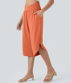 Flowy Pants|High-Waisted Pants<HALARA Breezeful™ High Waisted Crossover Pocket Quick Dry Capri Pants