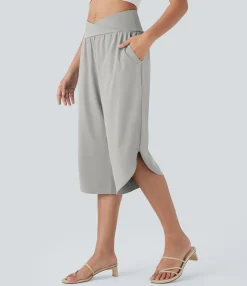 Flowy Pants|High-Waisted Pants<HALARA Breezeful™ High Waisted Crossover Pocket Quick Dry Capri Pants