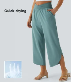 High-Waisted Pants|Flowy Pants<HALARA Breezeful™ High Waisted Crossover Side Pocket Split Quick Dry Resort Pants