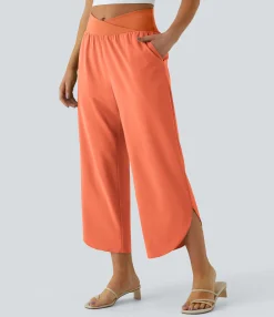 High-Waisted Pants|Flowy Pants<HALARA Breezeful™ High Waisted Crossover Side Pocket Split Quick Dry Resort Pants