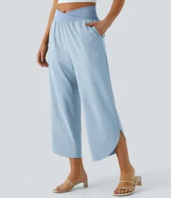 High-Waisted Pants|Flowy Pants<HALARA Breezeful™ High Waisted Crossover Side Pocket Split Quick Dry Resort Pants